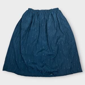 Navy Blue Floral Daisy Eyelet‎ A-line Full Knee Length Skirt Waist 32-36" Large